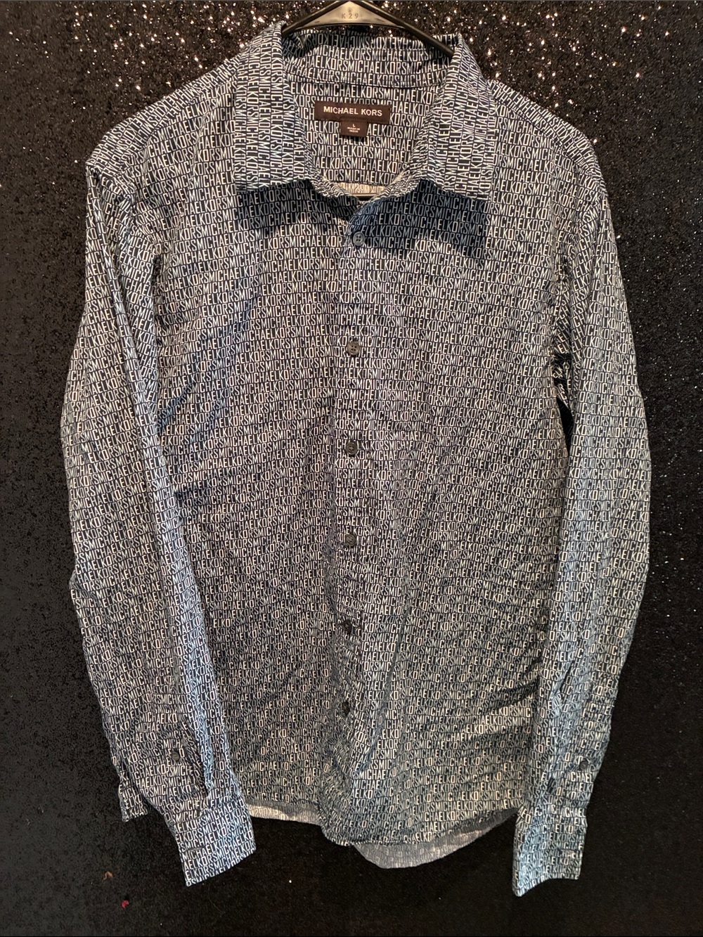 Michael Kors Black & White Logo Print Button-Down Shirt